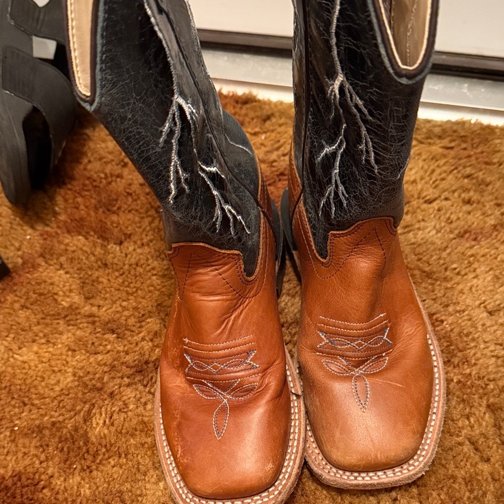 Kids Two-Tone Lightning Cowboy Boots - Black & Brown - Picture 3 of 4